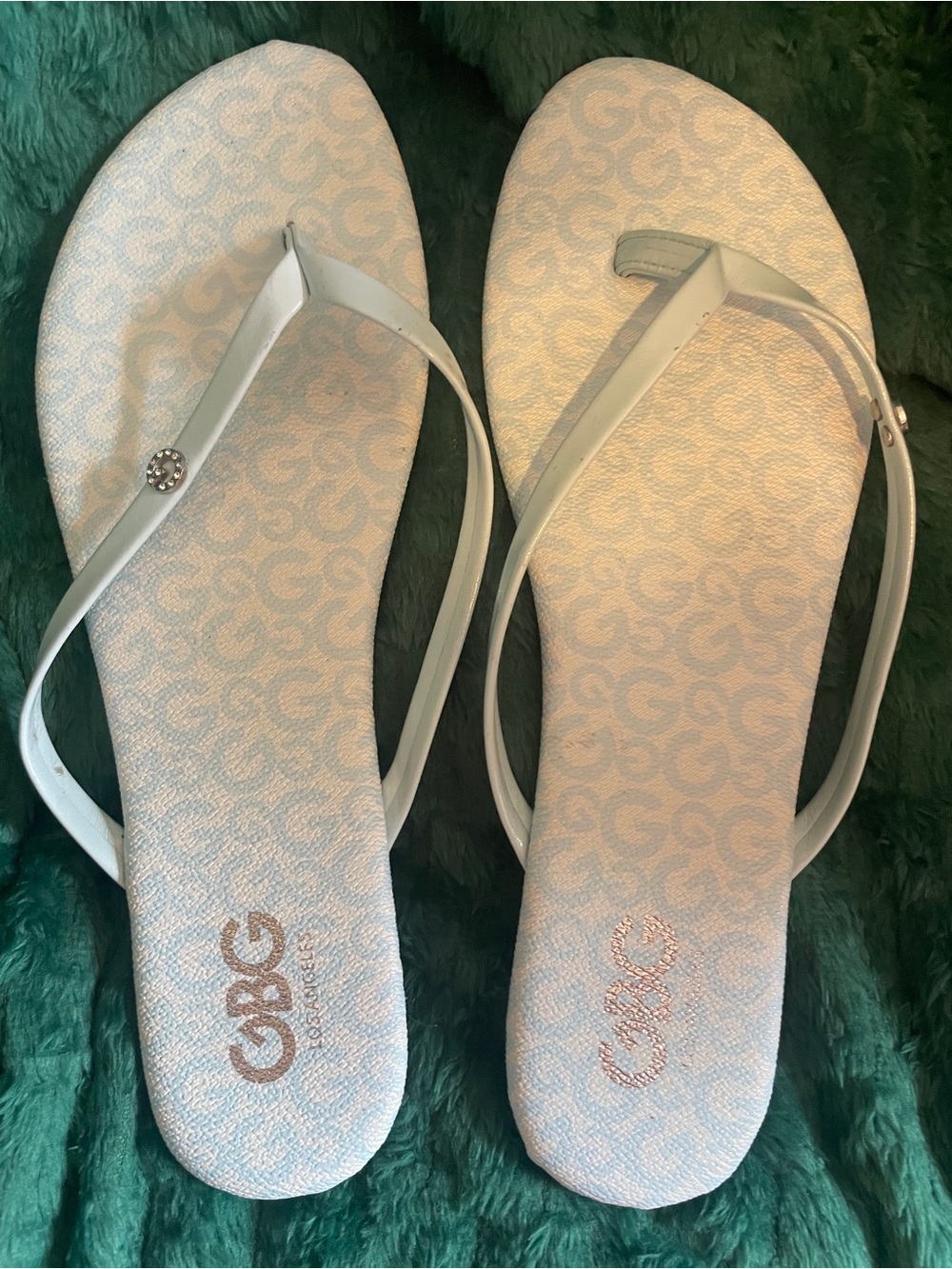 GBG Women's Light Blue Logo Thong Sandals with Decorative Stud size 10